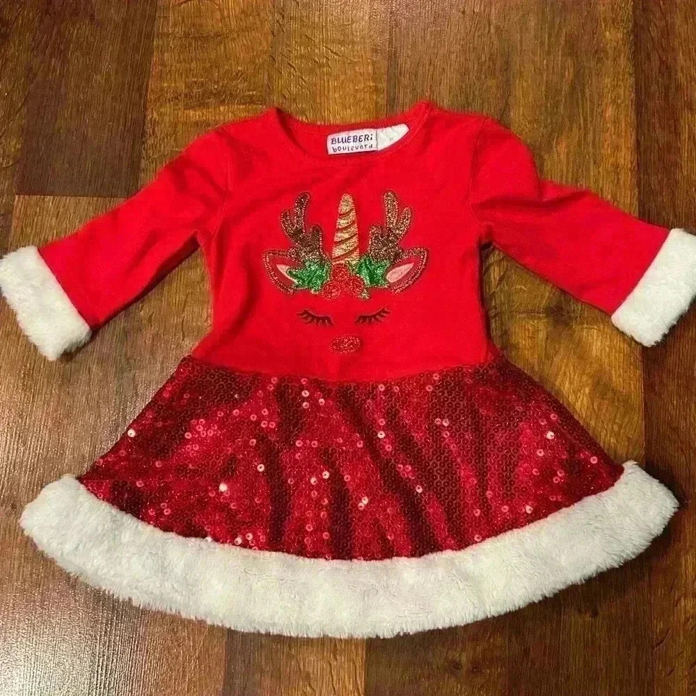 Blueberi Boulevard toddler girls Christmas dress size 2T red sequins